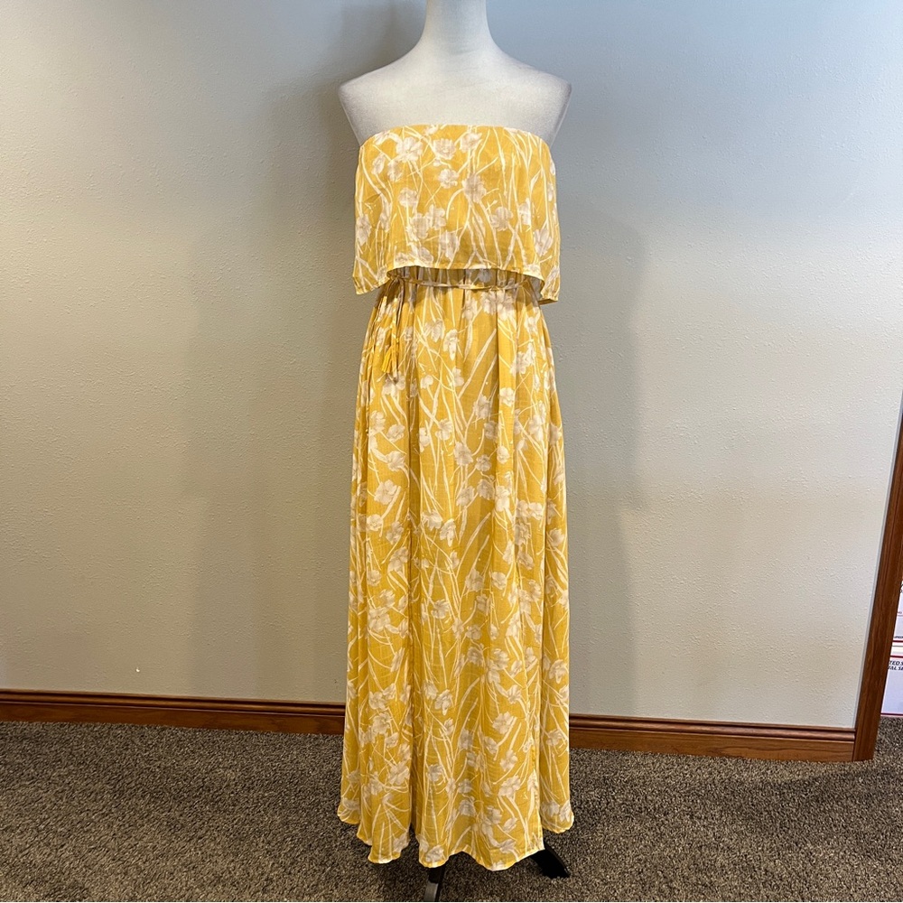 Aakaa Yellow Floral Strapless Maxi Dress size‎ small